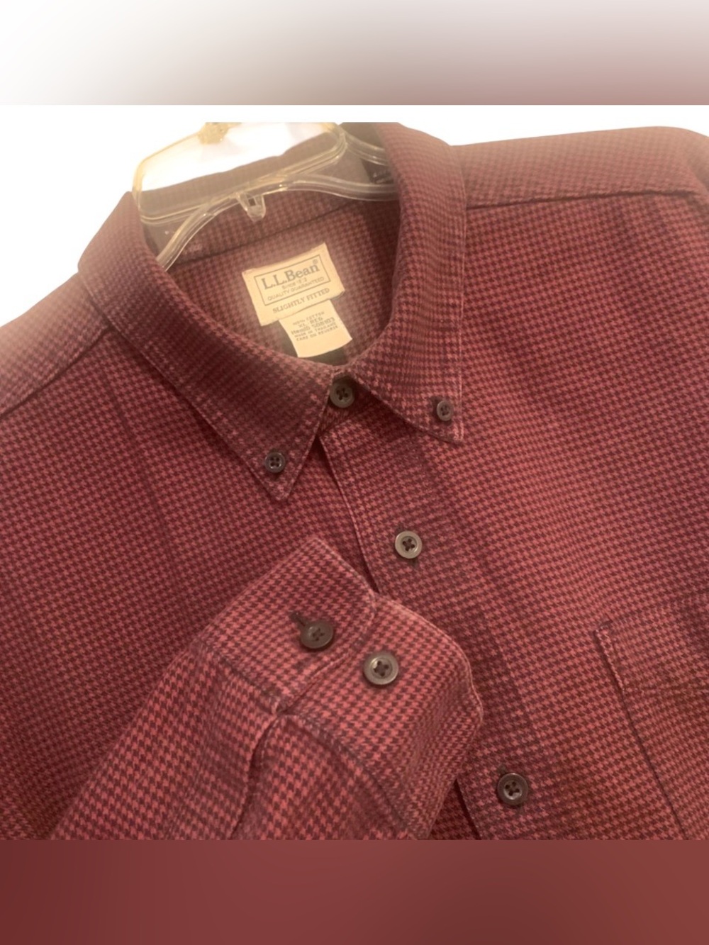 L.L. Bean Blue Flannel Houndstooth Shirt Button Down Slightly Fitted Men’s XL